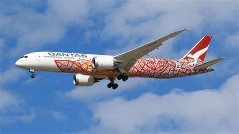 Qantas Boeing 787-9 Dreamliner departing Perth Airport for Europe nonstop flight