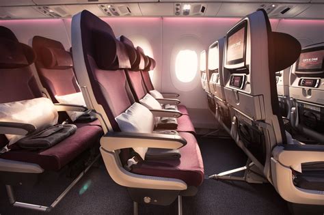 Qatar Airways A380 economy seat deep recline cabin lighting