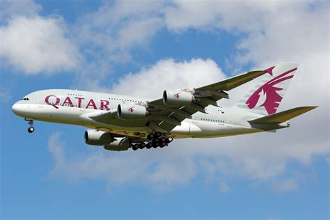 Qatar Airways Airbus A380 boarding at London Heathrow Airport