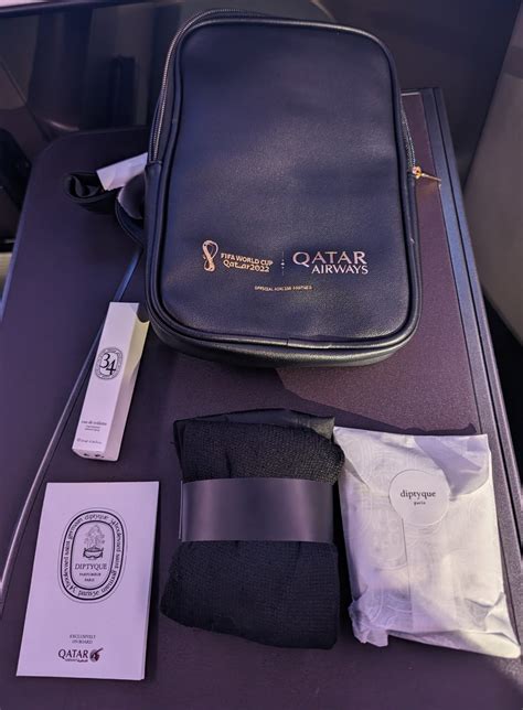Qatar Airways economy class amenity kit long haul overnight flight pouch