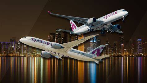 Qatar Airways modern Airbus A350 and Boeing 777 fleet at Doha airport