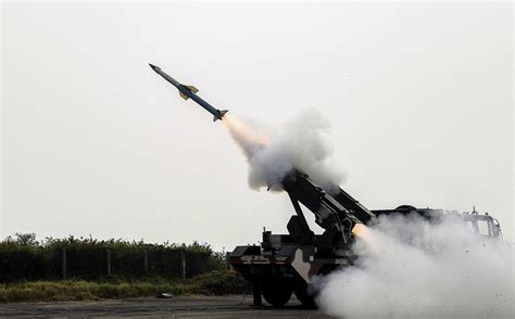 QRSAM interceptor missile mid-flight during live firing test at Chandipur range