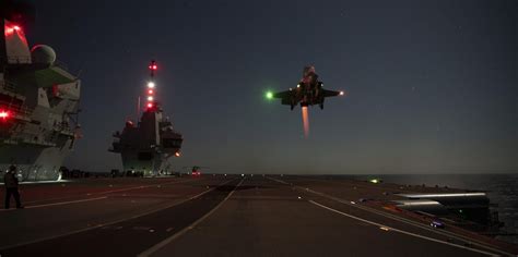 RAF F-35B Lightning in vertical landing operation on HMS Prince of Wales