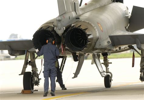 RAF ground crew preparing Typhoon engines for maintenance inspection