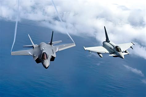 RAF Typhoon and F-35B flying in formation during joint exercise