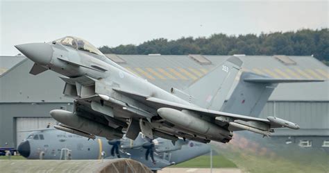 RAF Typhoon scrambling from airbase