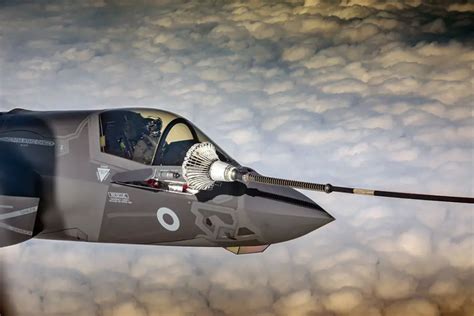 RAF Voyager refuelling F-35B Lightning II fighter jets over Atlantic