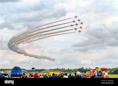 red arrows aerial display Cosford Airshow 2025 with spectators