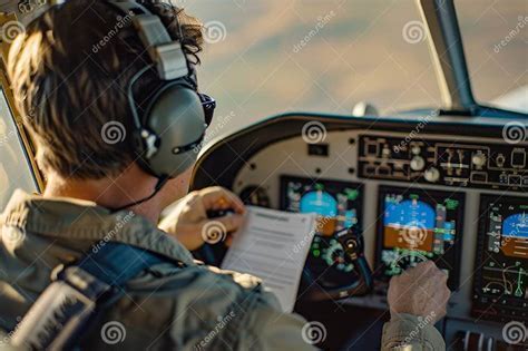 regional jet captain reviewing flight plan in cockpit