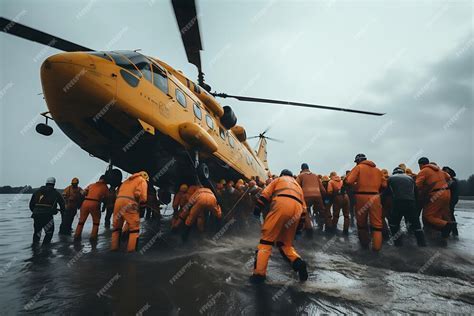 rescue helicopter airlifting flood victims during major storm event