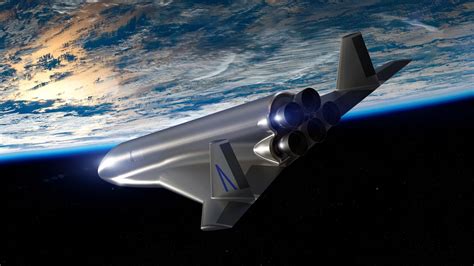 reusable spaceplane ascending above Earth atmosphere