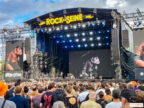 rock en seine festival crowd with paris city lights in background
