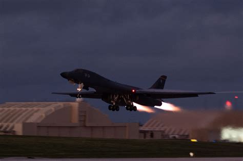 Rockwell B-1B Lancer bomber taking off during US Air Force operations