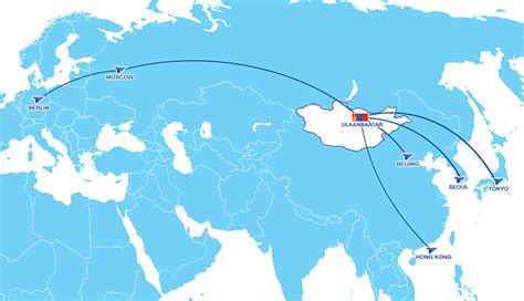 Route map highlighting MIAT Mongolian Airlines’ international destinations