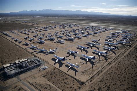 rows of stored Boeing 747 aircraft in Victorville desert boneyard