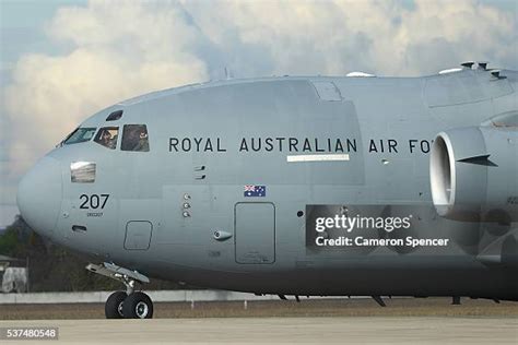 Royal Australian Air Force C-17 operating over Antarctic terrain
