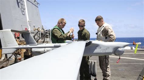 RQ-21 Blackjack drone on deck of amphibious assault ship