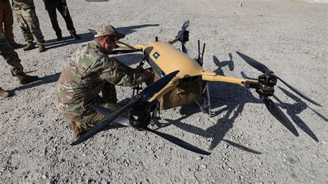 ruggedized plastic frame military drone training quadcopter under maintenance