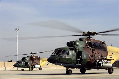 Russian Mi-17 helicopter undergoing maintenance inspection
