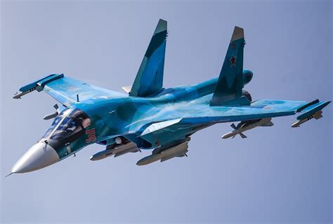 Russian Su-34 fighter-bomber flying during tactical exercise