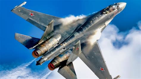 Russian Su-35 fighter jet launching during combat readiness drill