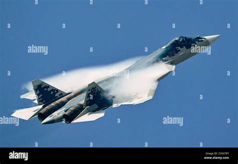Russian Su-57 stealth fighter carrying R-37M long-range air-to-air missile