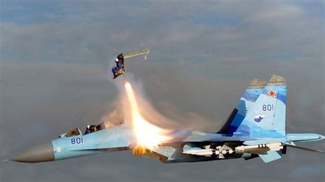 Russian Sukhoi Su-35 fighter jet performing high-speed maneuver