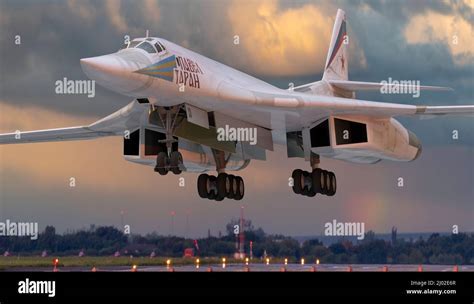 Russian Tu-160 Blackjack bomber taking off at military airbase