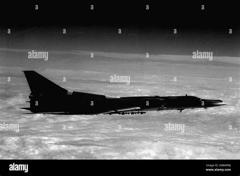 Russian Tupolev Tu-22M Backfire bomber with swept wings in flight