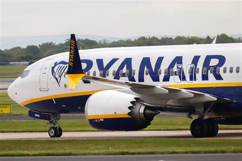 Ryanair Boeing 737 MAX aircraft in flight showcasing its modern design