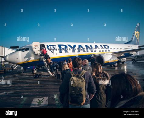 Ryanair passengers boarding at Warsaw Chopin Airport