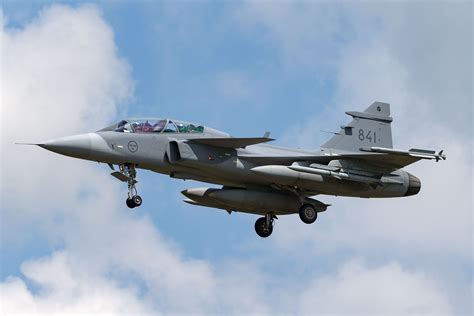 Saab Gripen E fighter jet displayed with Brazilian Air Force markings during SITDEF Lima 2025