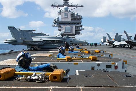 sailors working on advanced flight deck operations aboard USS Gerald R. Ford