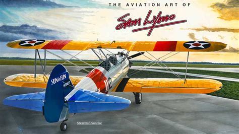 Sam Lyons aviation art print depicting a vintage aircraft in a scenic landscape