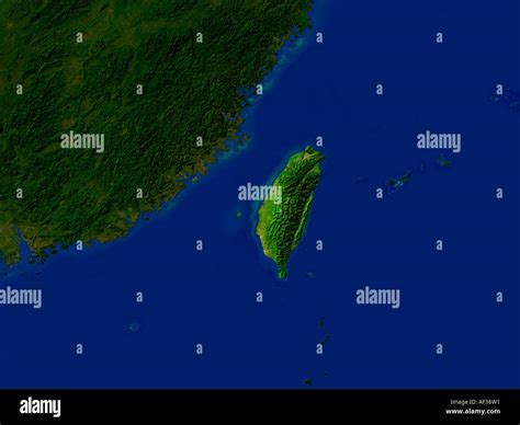 Satellite image of Taiwan Strait overlaid with Chinese missile range circles including DF-27 coverage