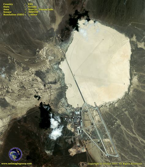 satellite photo of Area 51 surrounded by desert mountains and security fencing