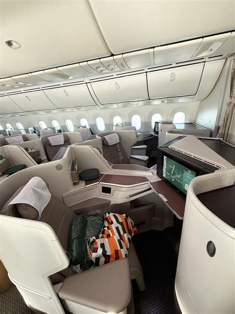 Saudia business class service inside the Boeing 787-9 Dreamliner