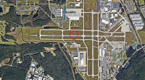 Savannah/Hilton Head International Airport runway with distinctive grave markers visible