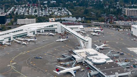 seattle-tacoma international airport aerial view with philippine airlines parked