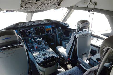 senior airline captain inside Boeing 787 cockpit during long-haul flight