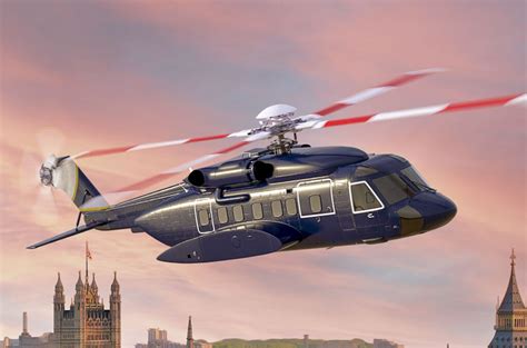 sikorsky s-92 approaching offshore oil rig at sunset