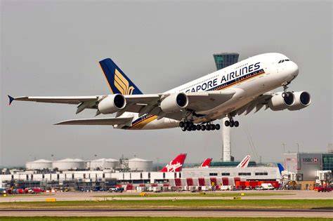 Singapore Airlines A380 at London Heathrow Airport with passengers boarding