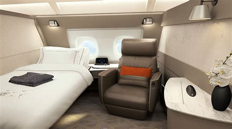 Singapore Airlines A380 Suites private room with separate bed and leather swivel chair