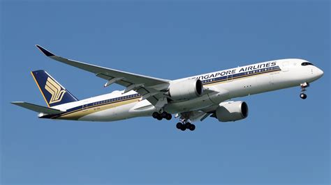 Singapore Airlines Airbus A350 landing at Los Angeles International Airport sunset
