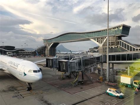 sky bridge at hong kong international airport linking terminal 1 and satellite concourse