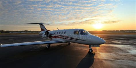 sleek Cessna Citation X+ jet on tarmac with sunset background