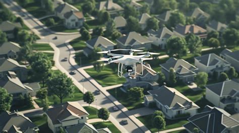 small drone flying close to suburban home windows