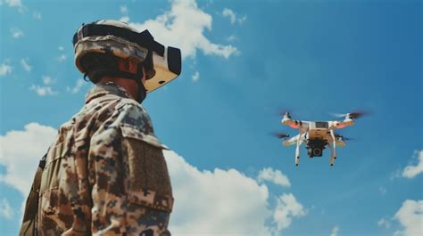 soldier using VR headset for drone flight training simulation