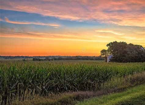 solemn view of memorial pole against Iowa cornfield sunset