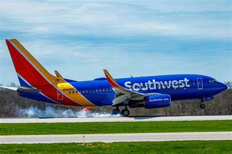 Southwest Airlines Boeing 737 lineup at busy US airport gates